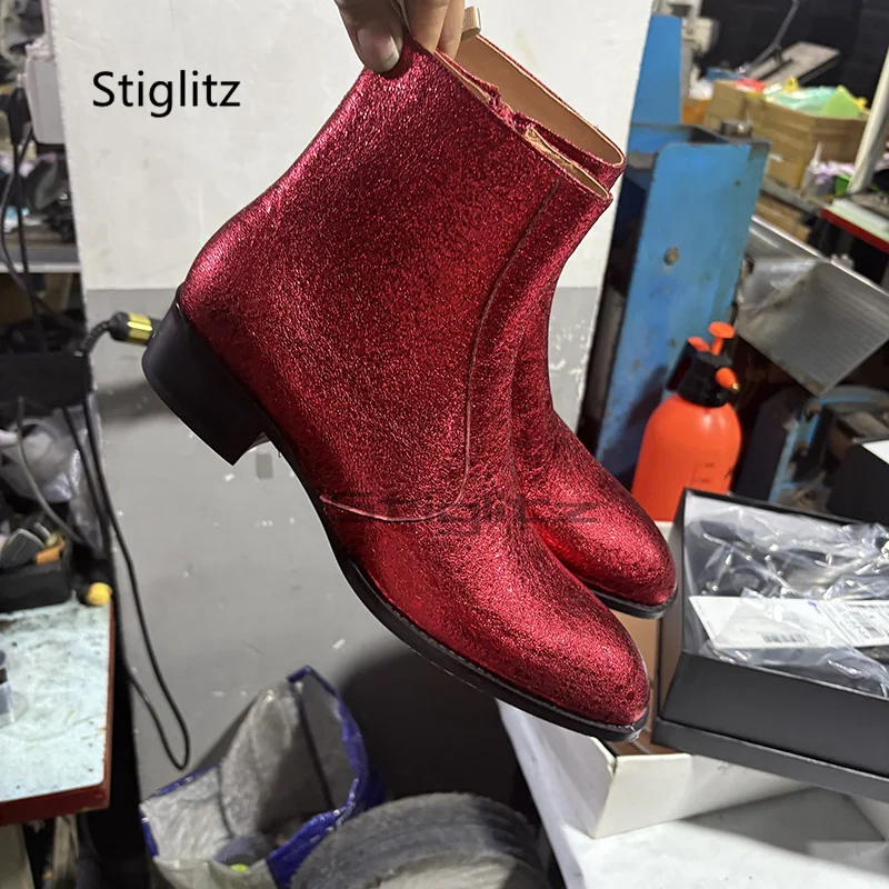 Red Genuine Leather Chelsea Bo - Men Shoes For Wedding 评论和价格