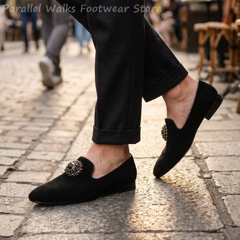 Men Suede Loafers Rhinestone C - Men Shoes For Wedding 评论和价格
