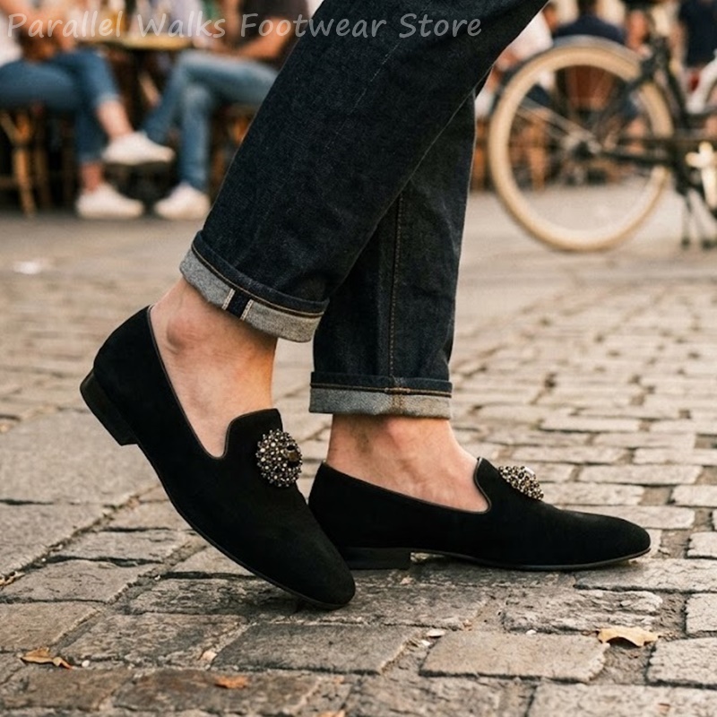 Men Suede Loafers Rhinestone C - Men Shoes For Wedding 评论和价格