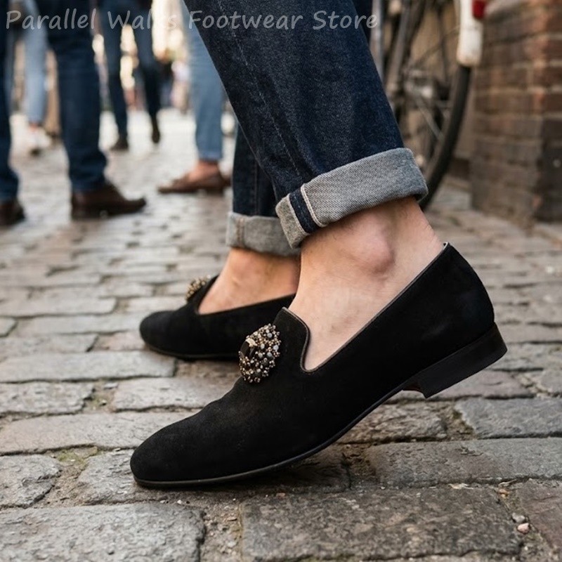 Men Suede Loafers Rhinestone C - Men Shoes For Wedding 评论和价格