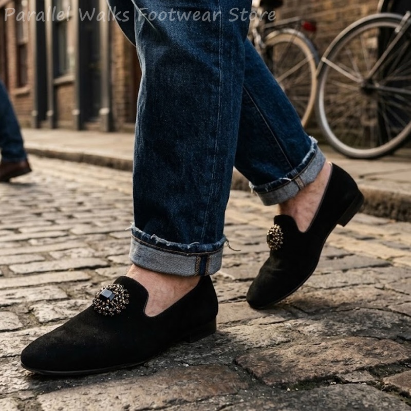 Men Suede Loafers Rhinestone C - Men Shoes For Wedding 评论和价格