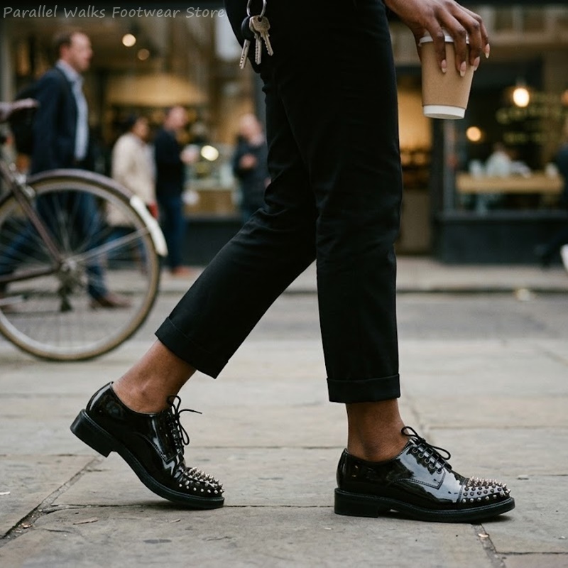 Patent Leather Metallic Studs  - Men Shoes For Wedding 评论和价格