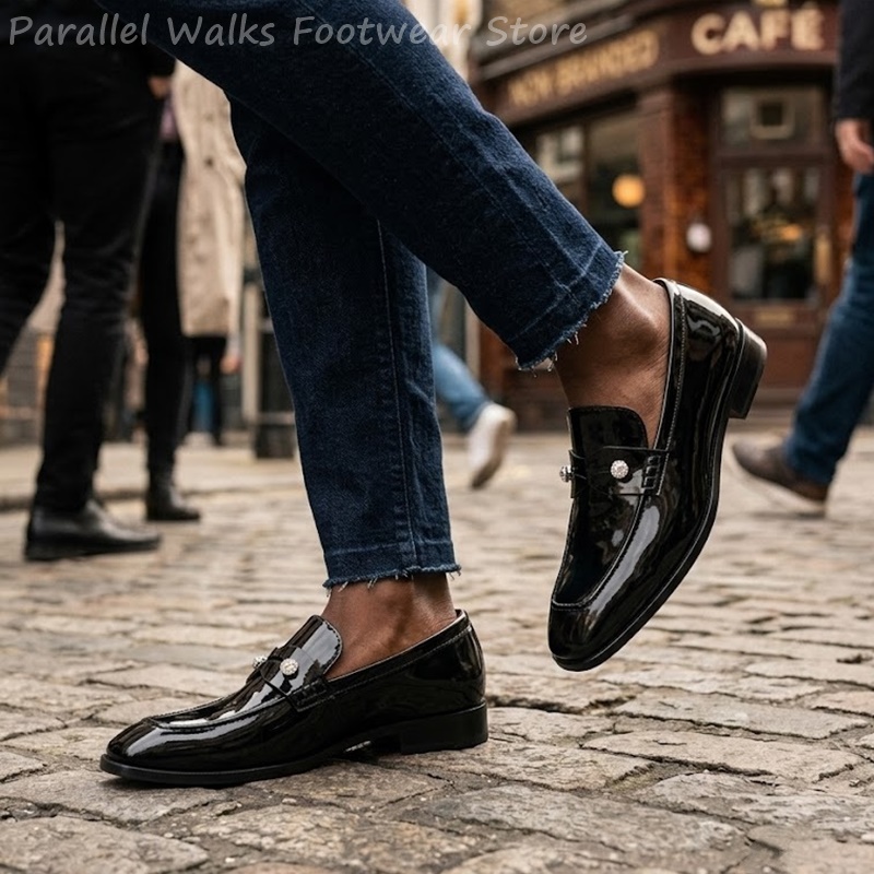 Men Black Patent Faux Suede Rh - Men Shoes For Wedding 评论和价格