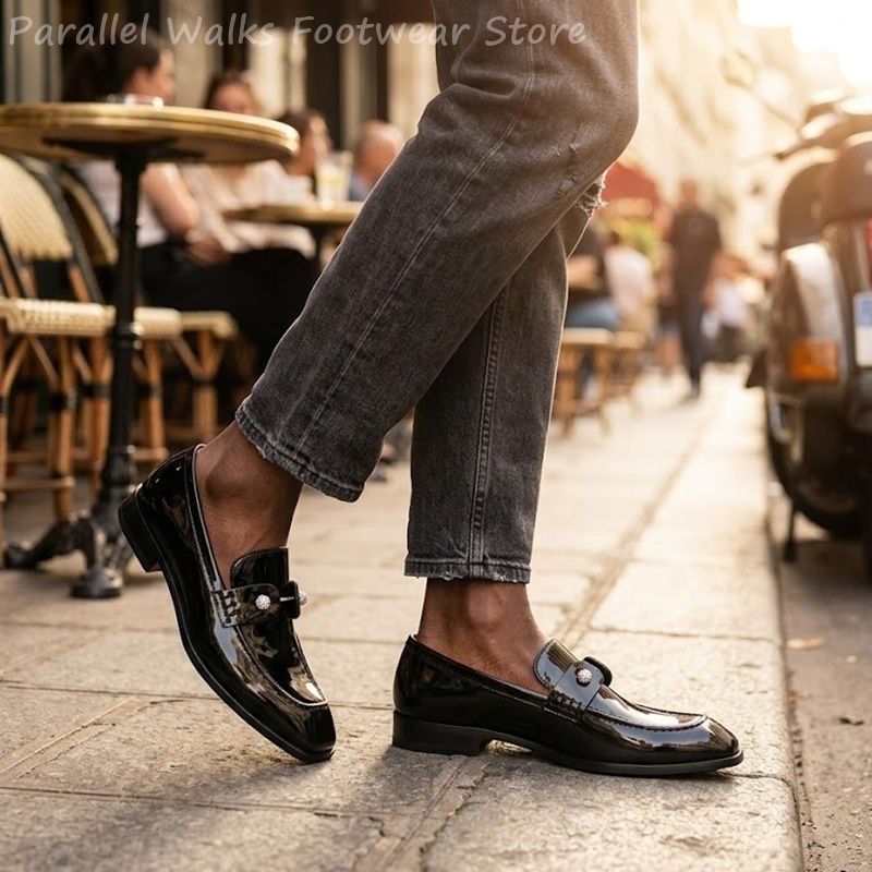 Men Black Patent Faux Suede Rh - Men Shoes For Wedding 评论和价格