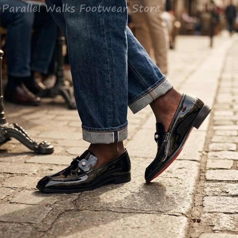 Men Black Patent Faux Suede Rh - Men Shoes For Wedding 评论和价格